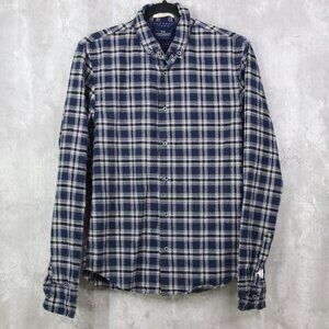 SCOTCH‎ & SODA Men's Navy Button Down Soft Shirt Size Small Linen Blend